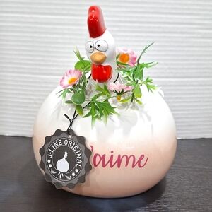 J-Line Original- "le t'aime" Ceramic Chicken Figurine Decor